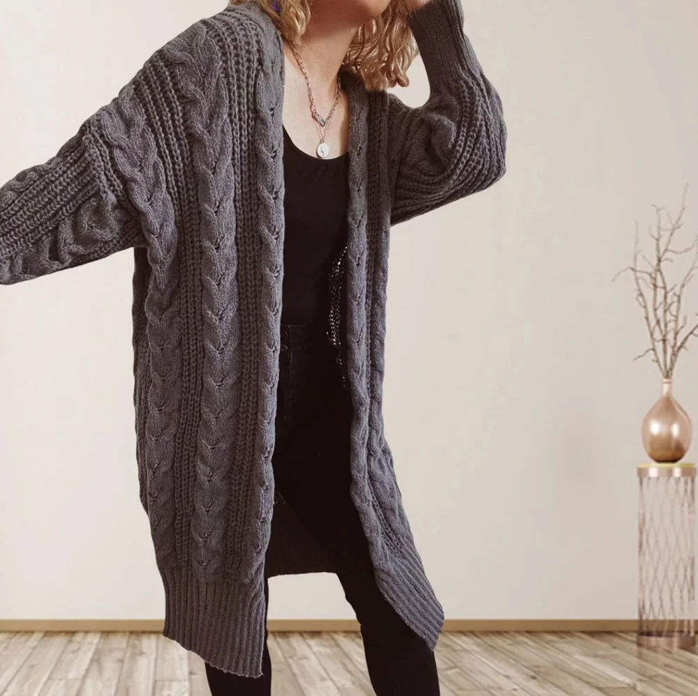 SOLD Mixed Knit Wool Open Front Longline Cardigan - Picture 1 of 8